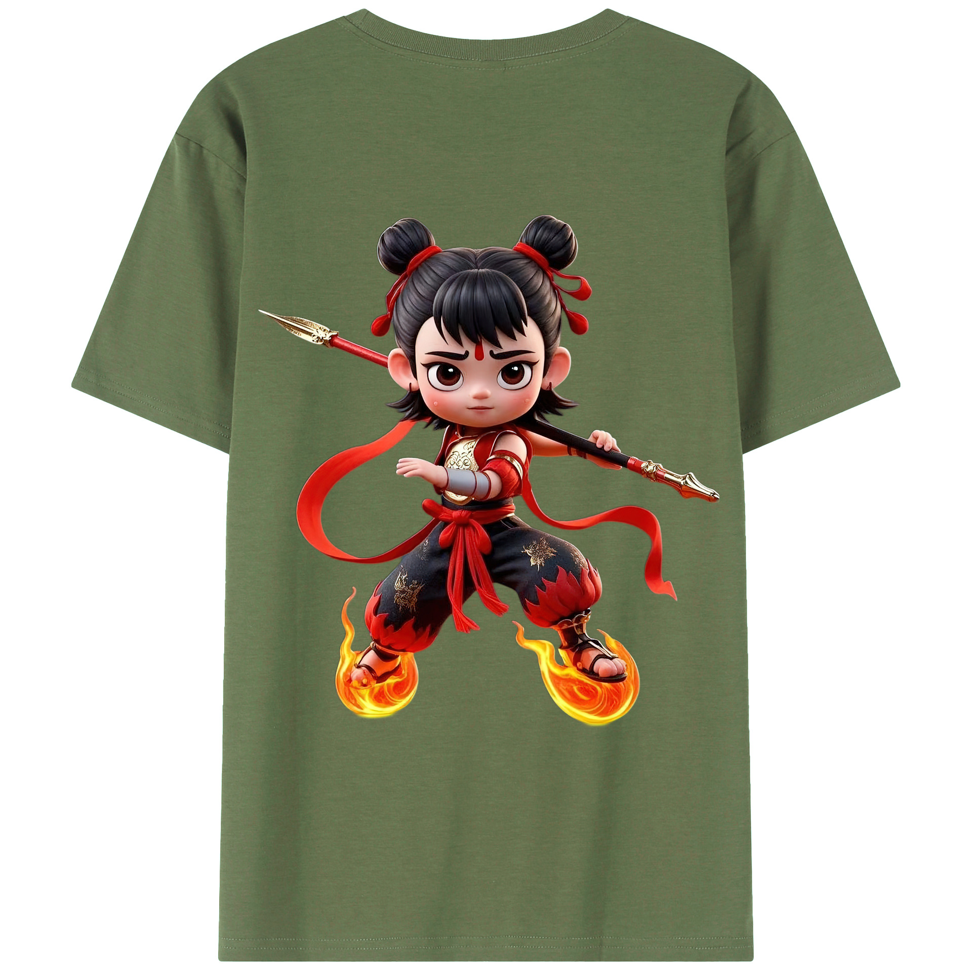 （画像用） Ne Zha 2 ナタ 魔童の大暴れ 綿100％ メンズ半袖Tシャツ（バックプリント） 通気性